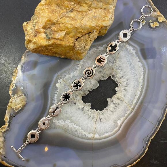 Carolyn Pollack Sterling Silver 9 Oval Onyx Reversible Link Bracelet For Women - Picture 4 of 10